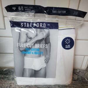 MEN'S STAFFORD FULL-CUT BRIEFS, PACK OF 6, SIZE: 38 -‎ NIP